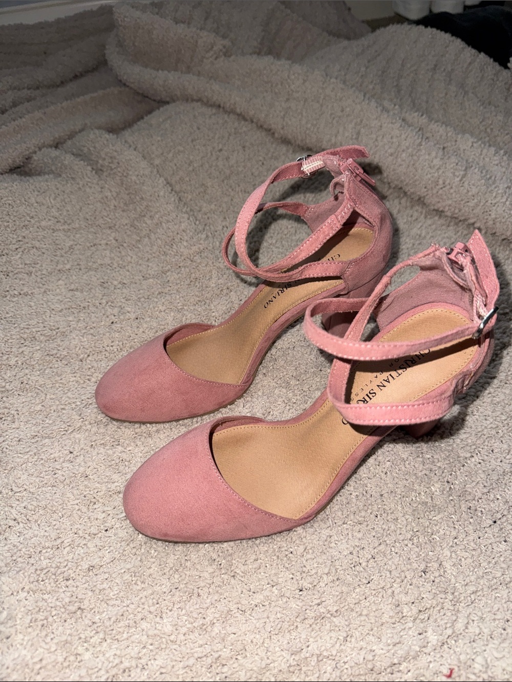 NWOB CHRISTIAN SIRIANO SUEDED Pink Ankle-Strap Block Heel Pumps WOMENS SIZE 6.5